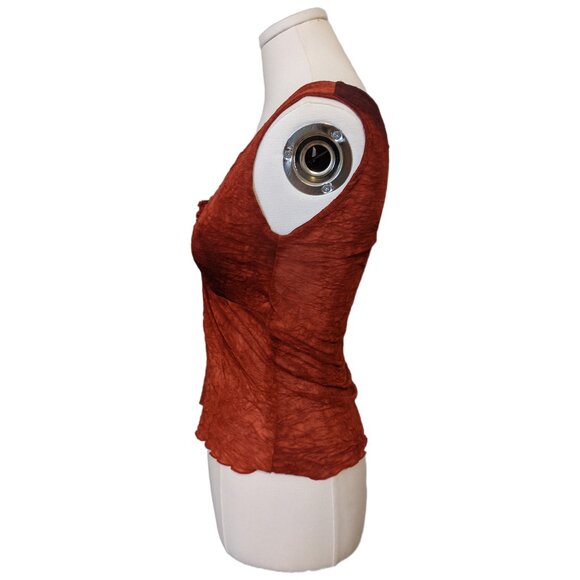 Vintage Y2K Red Crinkle Mesh Top Babydoll V-Neck Rosette Fairycore Ruffle Tank S - Picture 7 of 10